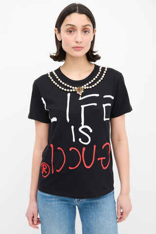 Gucci Black Life Is Gucci Pearl T-Shirt