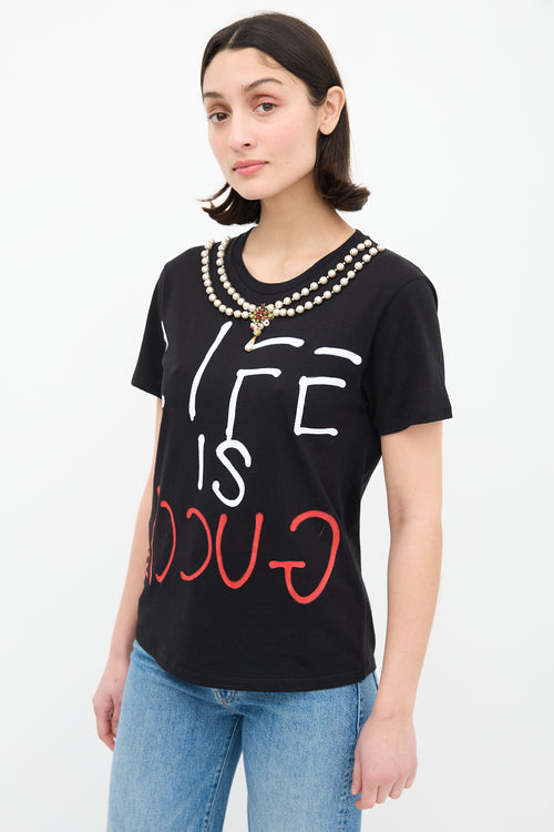 Gucci Black Life Is Gucci Pearl T-Shirt