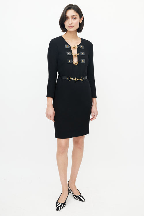 Black 
Gold Toggle Belted Dress