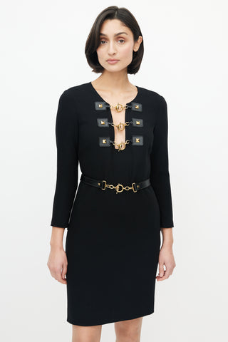 Black 
Gold Toggle Belted Dress