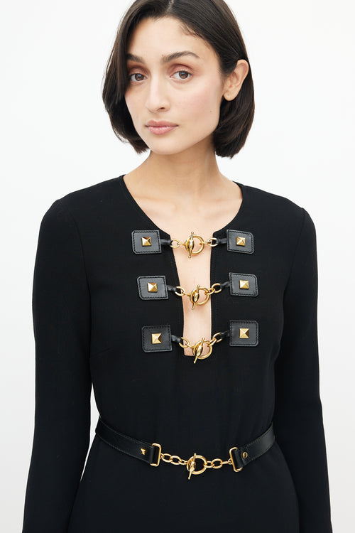 Black 
Gold Toggle Belted Dress