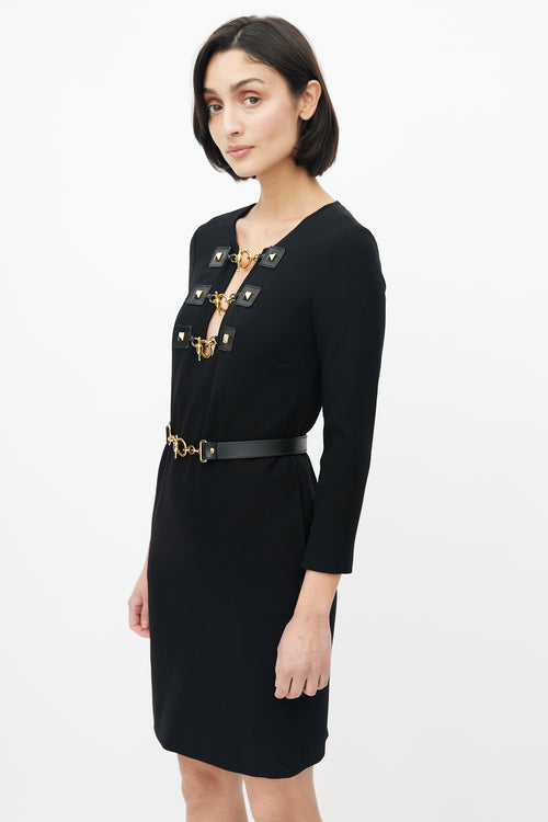 Black 
Gold Toggle Belted Dress