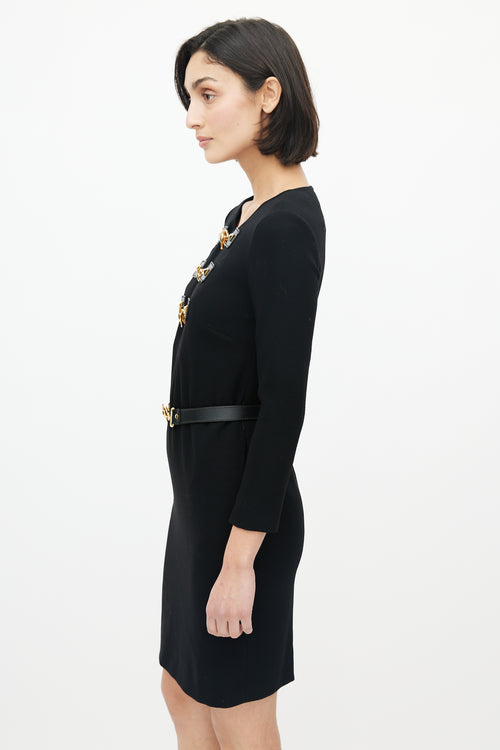 Black 
Gold Toggle Belted Dress