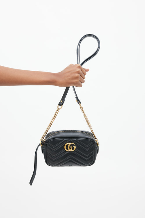 Gucci Black Matelassé GG Marmont Chain Mini Crossbody Bag