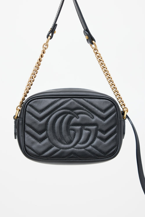 Gucci Black Matelassé GG Marmont Chain Mini Crossbody Bag