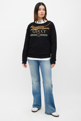 Gucci Black 
Brown Embroidered Logo Sweatshirt