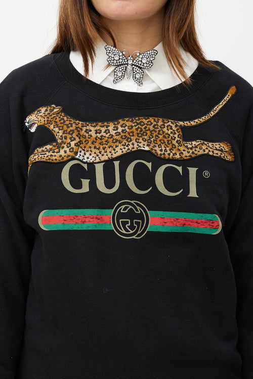 Gucci Black 
Brown Embroidered Logo Sweatshirt