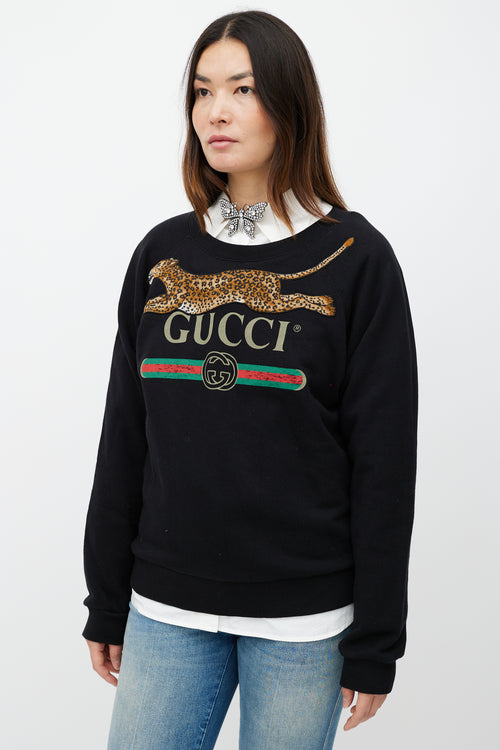 Gucci Black 
Brown Embroidered Logo Sweatshirt