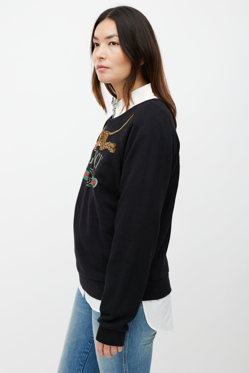 Gucci Black 
Brown Embroidered Logo Sweatshirt