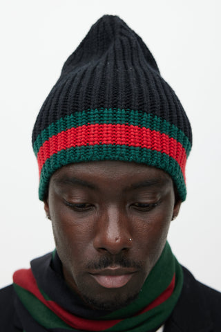 Gucci Black 
Multicolour Wool Striped Beanie