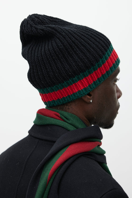 Gucci Black 
Multicolour Wool Striped Beanie