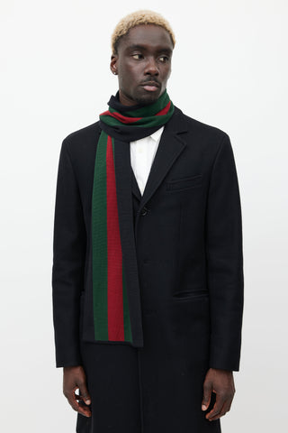 Gucci Black 
Multicolour Wool Striped Scarf