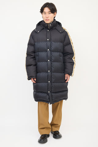 Gucci Black 
Multi Nylon GG Long Down Coat