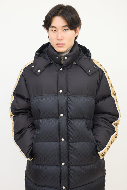 Gucci Black 
Multi Nylon GG Long Down Coat