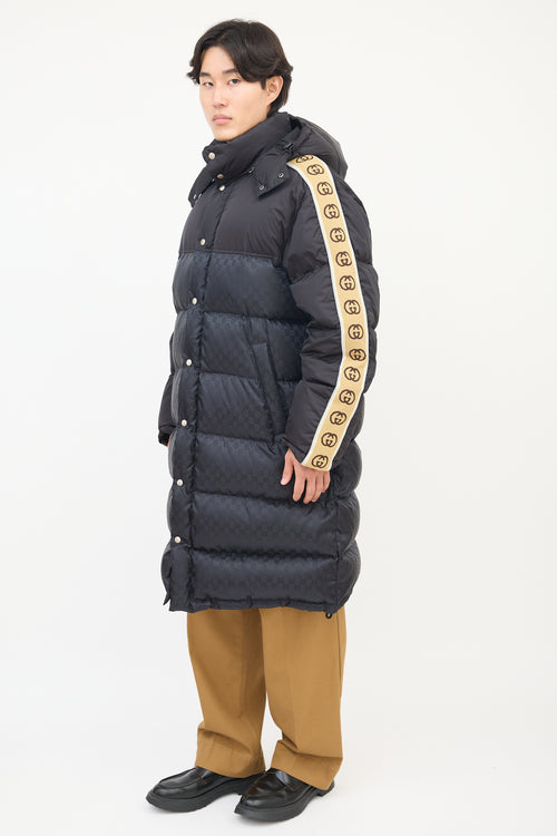 Gucci Black 
Multi Nylon GG Long Down Coat