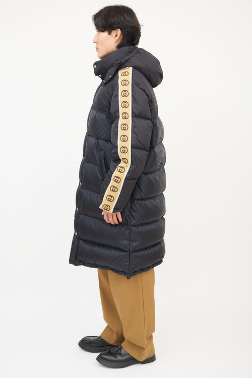 Gucci Black 
Multi Nylon GG Long Down Coat