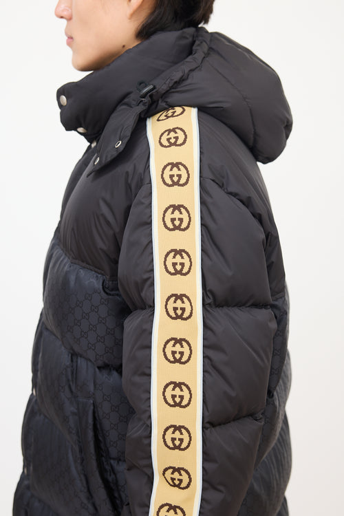 Gucci Black 
Multi Nylon GG Long Down Coat