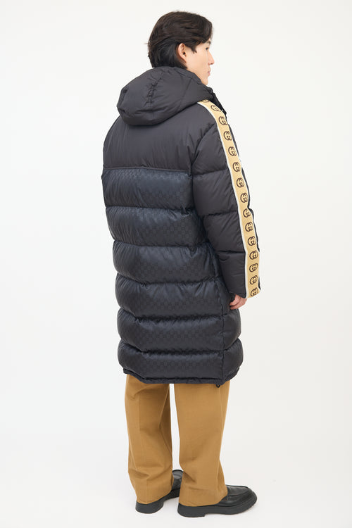 Gucci Black 
Multi Nylon GG Long Down Coat