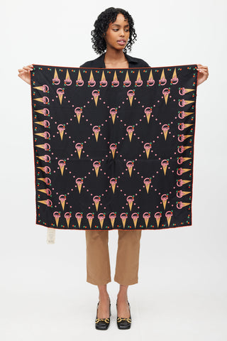 Gucci Black 
Multi Silk Ice Cream Scarf