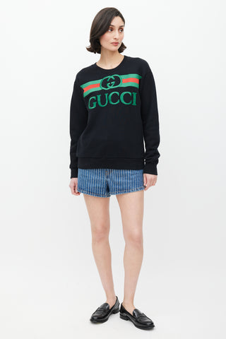 Gucci Black 
Multicolour Embroidered Logo Crewneck Sweater