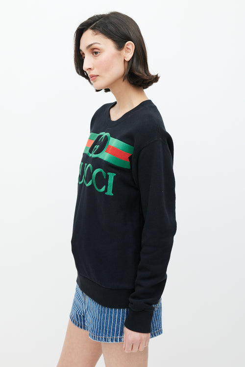 Gucci Black 
Multicolour Embroidered Logo Crewneck Sweater