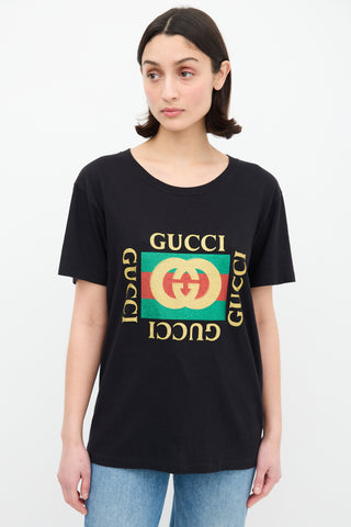 Gucci Black 
Multicolour Glitter GG Logo T-Shirt