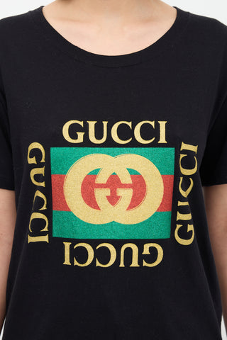 Gucci Black 
Multicolour Glitter GG Logo T-Shirt