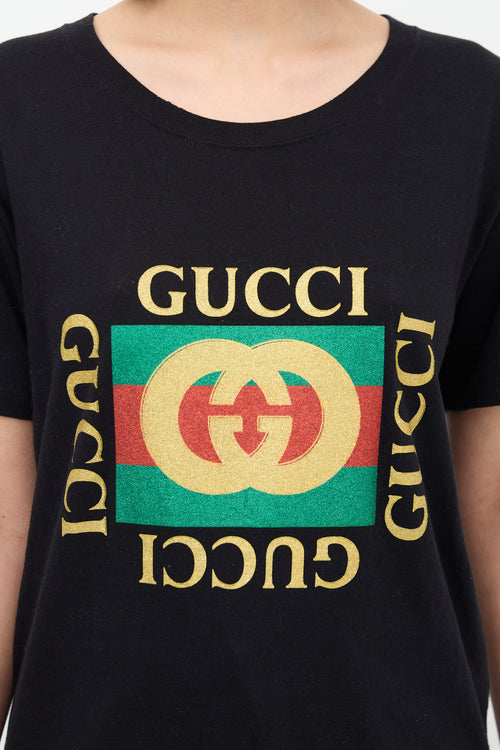 Gucci Black 
Multicolour Glitter GG Logo T-Shirt