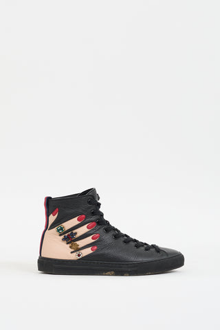 Gucci Black 
Multicolour Leather Embellished High Top Sneaker