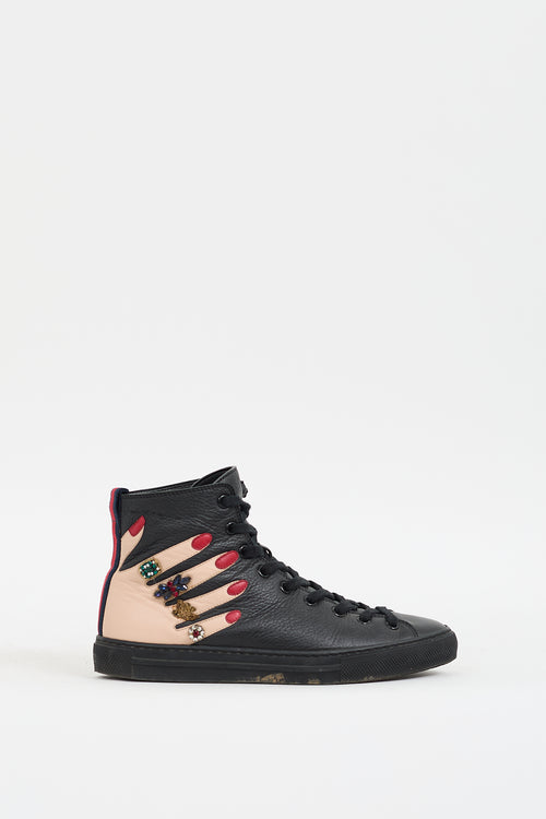 Gucci Black 
Multicolour Leather Embellished High Top Sneaker