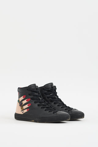 Gucci Black 
Multicolour Leather Embellished High Top Sneaker