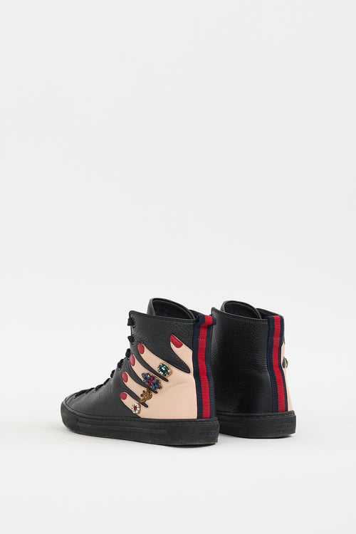 Gucci Black 
Multicolour Leather Embellished High Top Sneaker