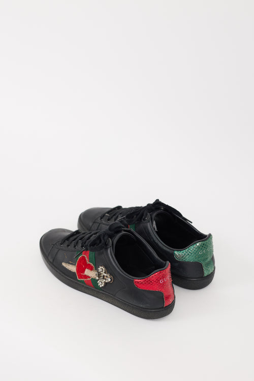 Gucci Black 
Multicolour Leather Heart Ace Sneaker