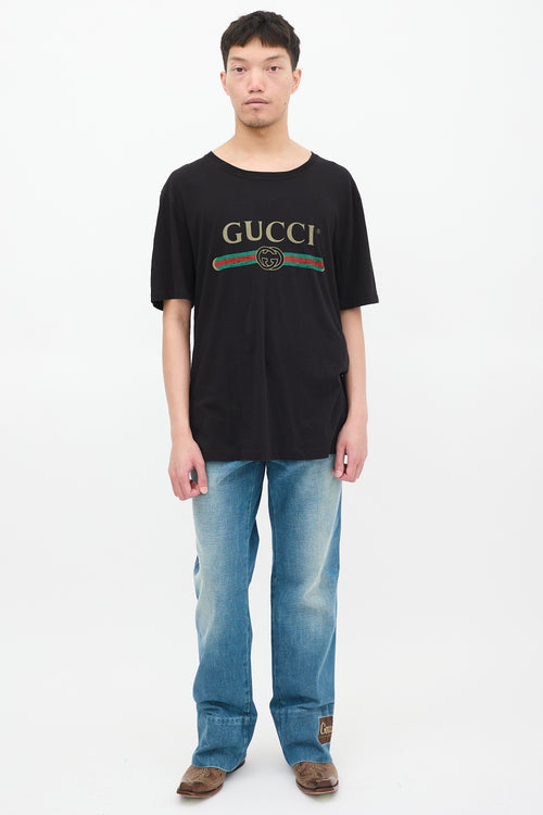 Gucci Black 
Multicolour Logo Distressed T-shirt