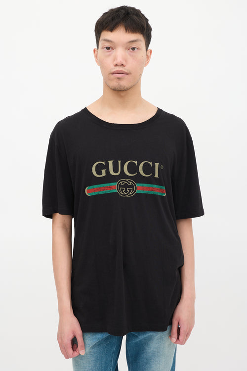 Gucci Black 
Multicolour Logo Distressed T-shirt