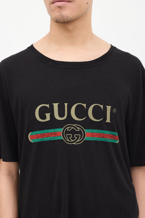 Gucci Black 
Multicolour Logo Distressed T-shirt