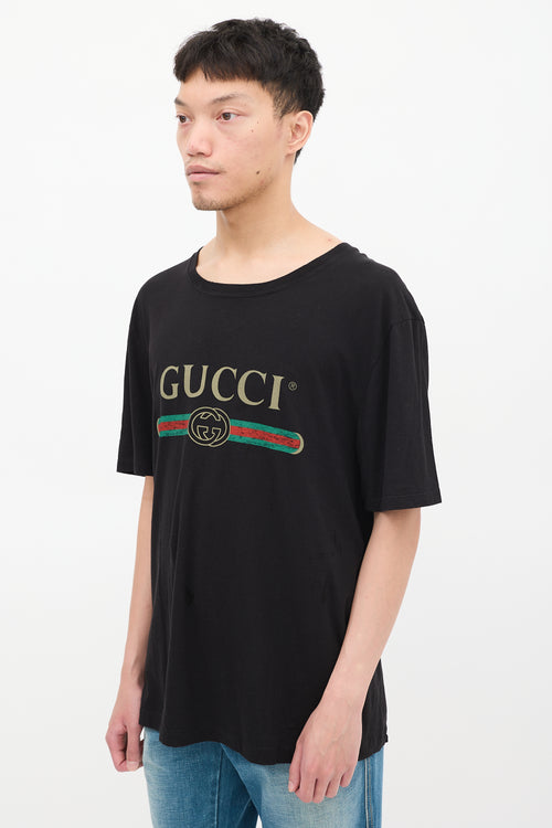 Gucci Black 
Multicolour Logo Distressed T-shirt