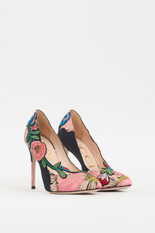 Gucci Black 
Multicolour Ophelia Floral Embroidered Heel