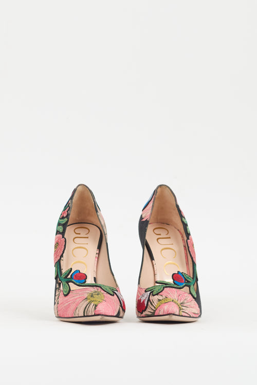 Gucci Black 
Multicolour Ophelia Floral Embroidered Heel