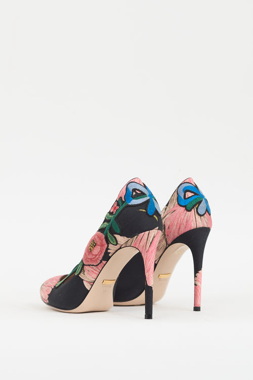 Gucci Black 
Multicolour Ophelia Floral Embroidered Heel