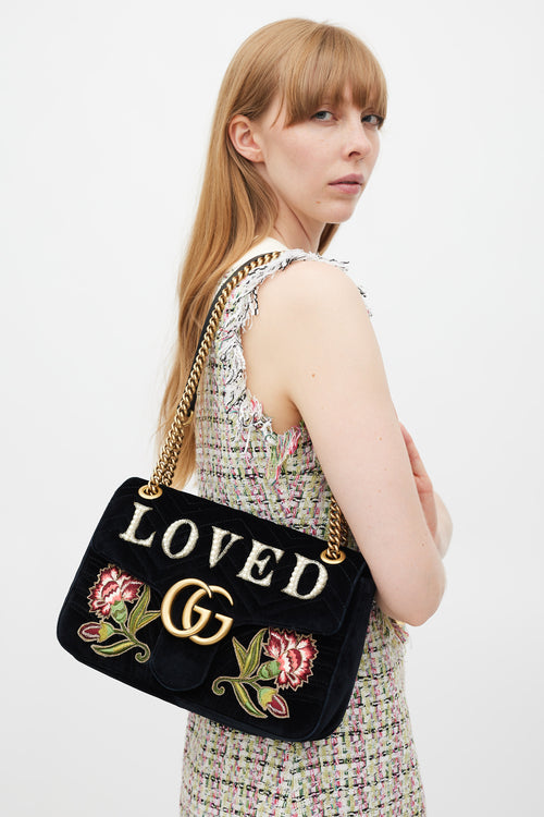 Gucci Black 
Multicolour Velvet Loved Marmont Bag