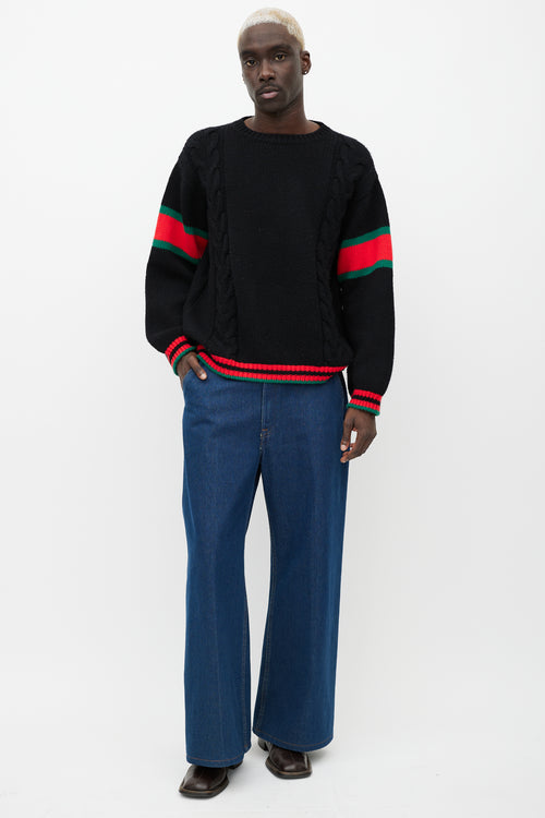 Gucci Black 
Multicolour Wool Cable Knit Sweater