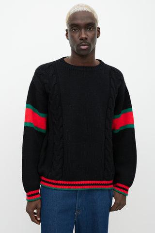 Gucci Black 
Multicolour Wool Cable Knit Sweater