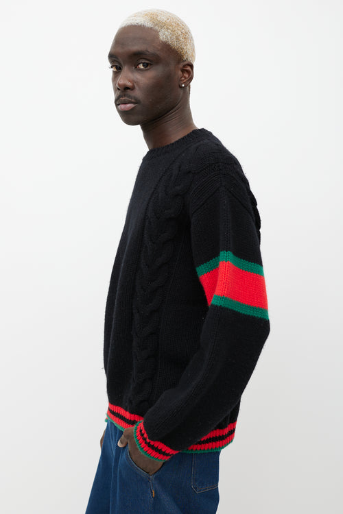 Gucci Black 
Multicolour Wool Cable Knit Sweater