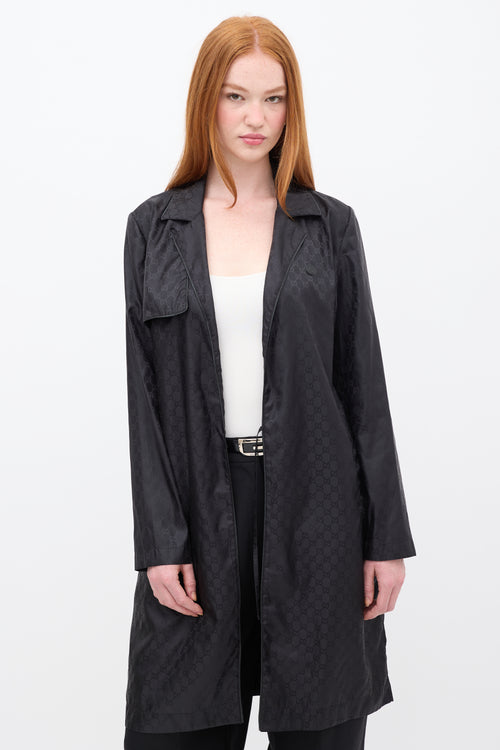 Gucci Black Nylon GG Belted Wrap Coat