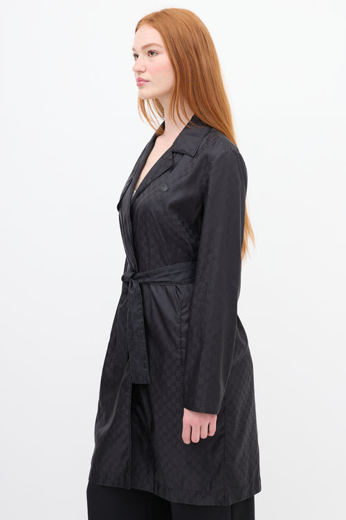 Gucci Black Nylon GG Belted Wrap Coat