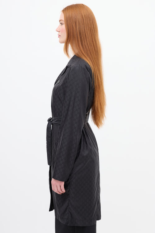 Gucci Black Nylon GG Belted Wrap Coat