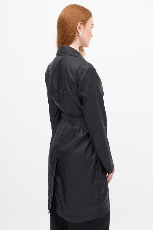 Gucci Black Nylon GG Belted Wrap Coat