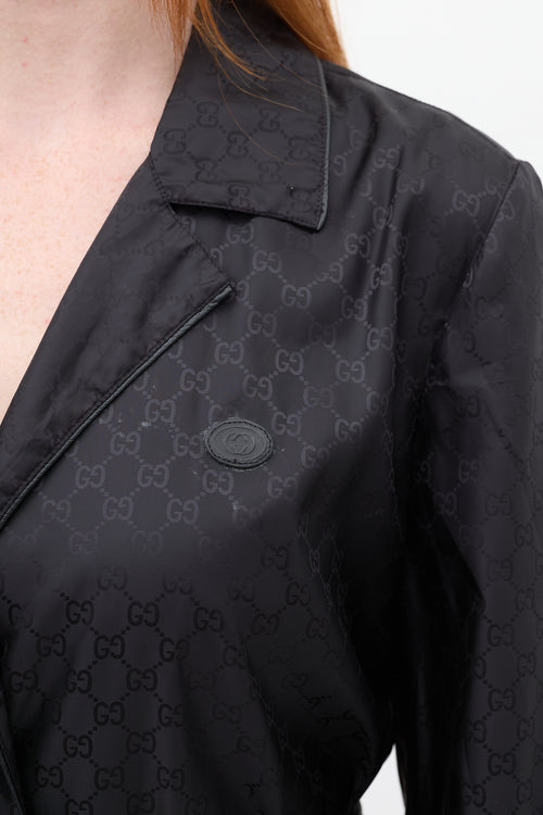 Gucci Black Nylon GG Belted Wrap Coat