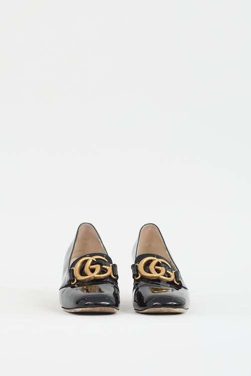 Gucci Black Patent Leather Double GG Marmont Pump